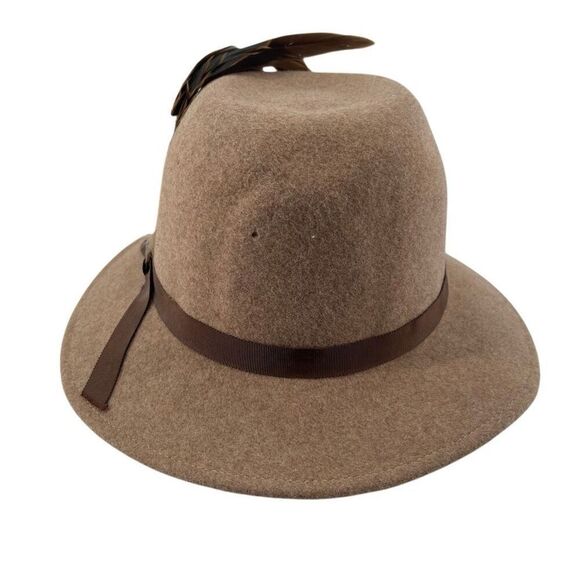 Vintage Knox Custom Felt Fedora Hat with Feather Accent Tan Wool Made in USA main image 10